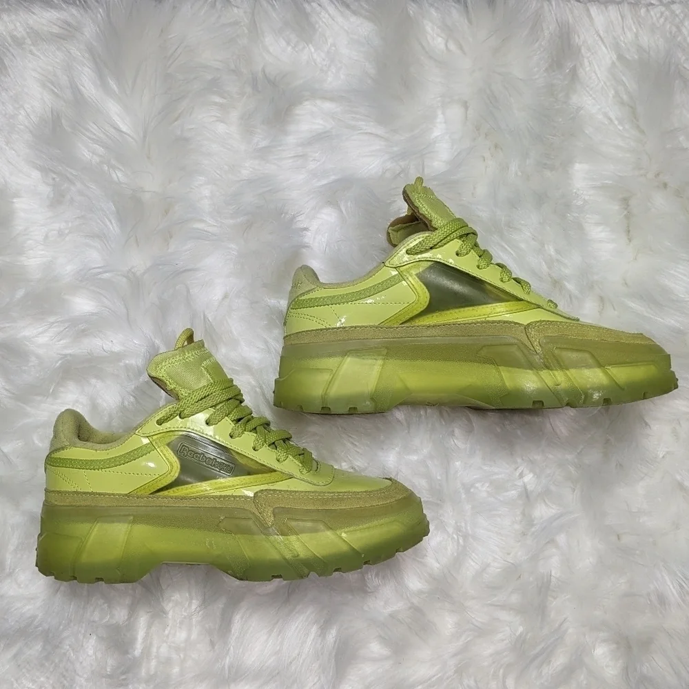 Reebok X Cardi B Club C Chunky Platform Sneakers in High‎ Vis Green Size 36.5